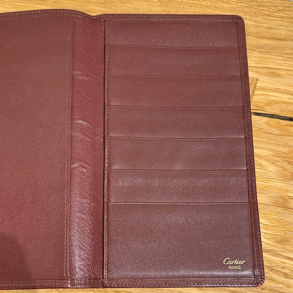 Cartier Paris Vintage Burgundy Leather Fold-over Bifold Organizer Wallet